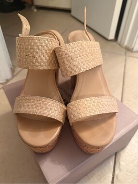 Neutral Woven Strap Platform Sandals - Beige